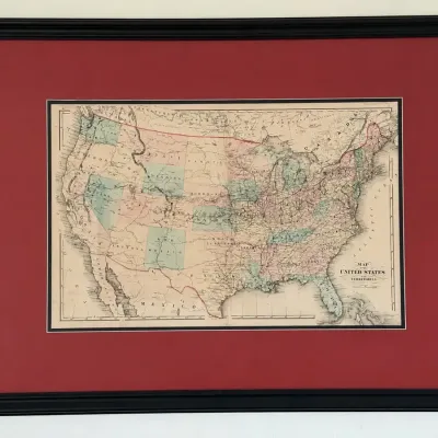Railroad Antique-Style United States & Territories Route Map 