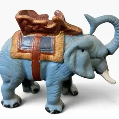  Vintage Cast Iron Mechanical Elephant Coin Bank