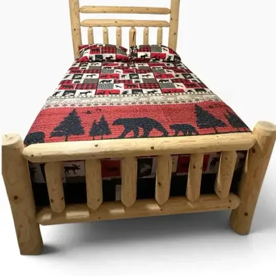Amish Pine Queen Log Bed - Elkhorn Two-Rail