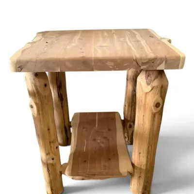 Elkhorn Amish Red Cedar Rustic End Table with Lower Shelf