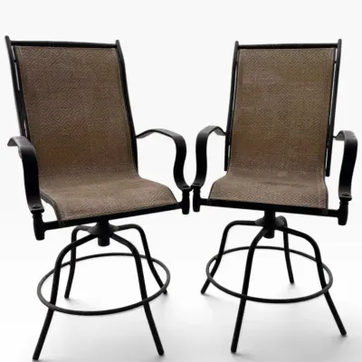 Pair of Outdoor Swivel Bar Height Patio Chairs