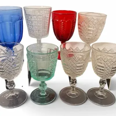 Vintage Multicolor Pressed Glass Goblet Collection