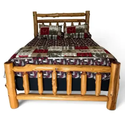 Red Cedar Double Top Rail Amish Queen Log Bed
