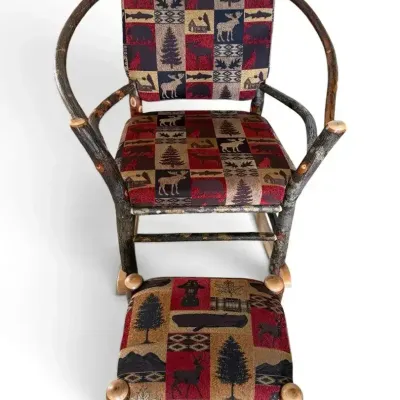 Hickory Hoop Amish Rocking Chair with Matching Small Ottoman  Hickory & Red Oak 