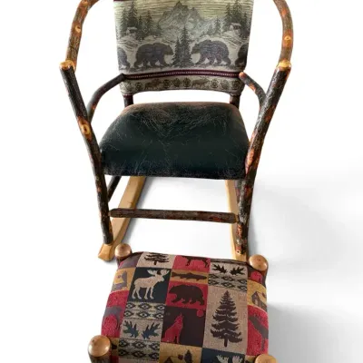 Hickory Hoop Amish Rocking Chair & Matching Rustic Wildlife Footstool 