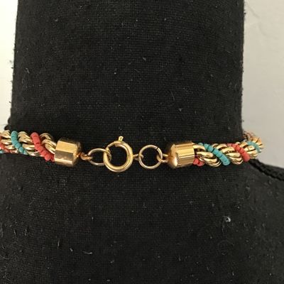 Sale Photo Thumbnail #61: Turquoise and coral beaded necklace, gold tone , rope twist chain