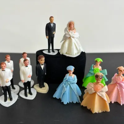Vintage Plastic Wedding Party Cake Toppers 