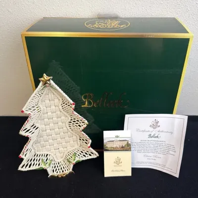 BELLEEK Hand Crafted China Basket From Ireland * Christmas Tree Fine Parian China