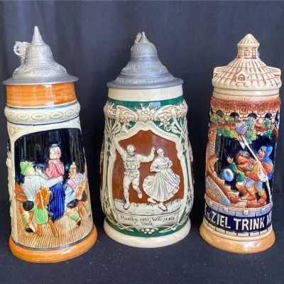 3 Vintage German Beer Steins * Original King *