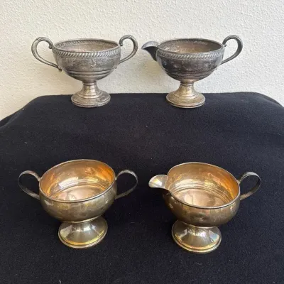 Vintage Sterling Silver Weighted Creamer & Sugar Bowl Sets * Total Weight 371g 