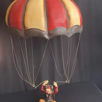 Vintage Large Allan Agohob Clown Parachute Paratrooper 18” Diameter w/ 7” Figurine 