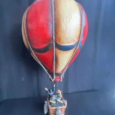 Vintage Large Allan Agohob Hot Air Balloon 12” Diameter w/ 6” Figurine 