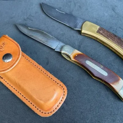 Gerber Locking Blade & Schrade 1250T Old Timer Locking Knife with Leather Case