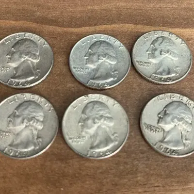 6 United States Silver Quarters * 1964 * Coins
