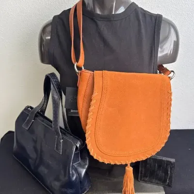 NEW FOSSIL Handbag, INC Cognac Tassel Purse & Eel Skin Leather Black Wallet