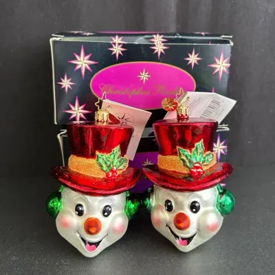 2 New Boxed Christopher Radko Cool Characters Snowmen Christmas Ornaments 