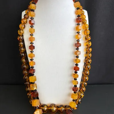 2 Amber? Or Amber like Chunky Bead Necklaces * Round and 
Hexagon Shape Beads 