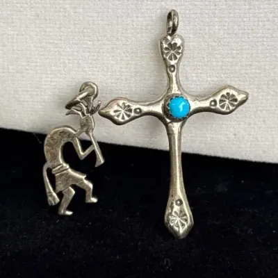 Turquoise & Sterling Silver Cross Pendant * Kokopelli Pendant
