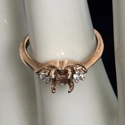 18K Gold EP Ring With Accent Diamonds * Vintage Setting With No Center Stone 