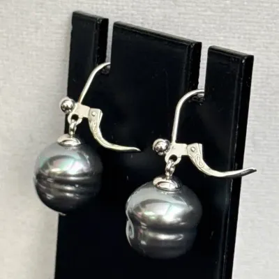925 Sterling Silver Earrings * Believe To Be 12.15mm/12.52mm Tahitian Pearls