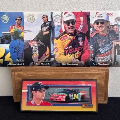 JEFF GORDON Signed & Framed NASCAR Photo With COA! * Four 7” Racing Sports Cards