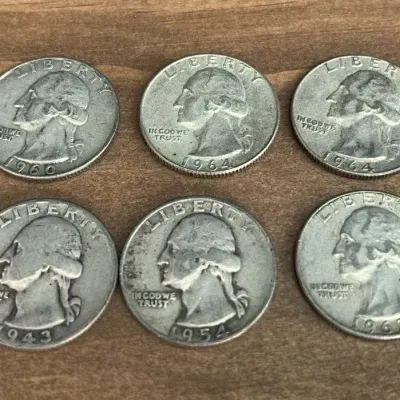 6 United States Silver Quarters * 1943-1964 * Coins