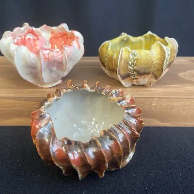 3 Handcrafted Textured Ceramic Small Pots * 2”-3” W x 2”-3” H 