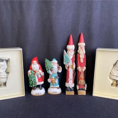 Lot of 4 Santa Figurines & 2 Lamp Filials * Lenox Memories of Santa 1893 & 1900 