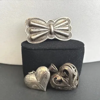 925 Sterling Silver Heart Pendants * Likely Sterling Silver Handmade Pin * Total Wt 31g