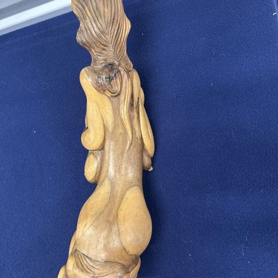 Balinese/Indonesian wood hand-carved bottle holder, lady figure