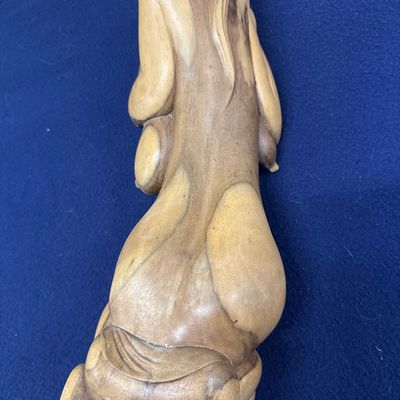 Balinese/Indonesian wood hand-carved bottle holder, lady figure