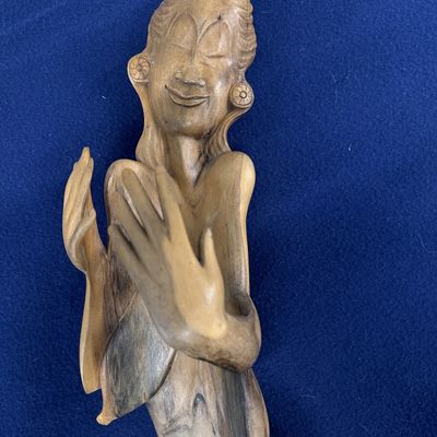 Balinese/Indonesian wood hand-carved bottle holder, lady figure