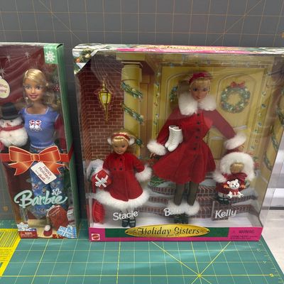 Two piece set Barbie one Holiday Sisters gift set number two happy holiday holidays from Barbie Christmas morning