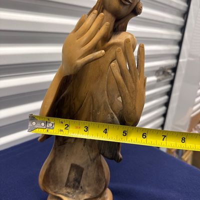 Balinese/Indonesian wood hand-carved bottle holder, lady figure