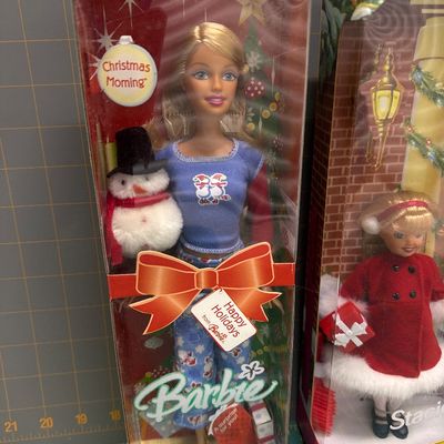 Two piece set Barbie one Holiday Sisters gift set number two happy holiday holidays from Barbie Christmas morning