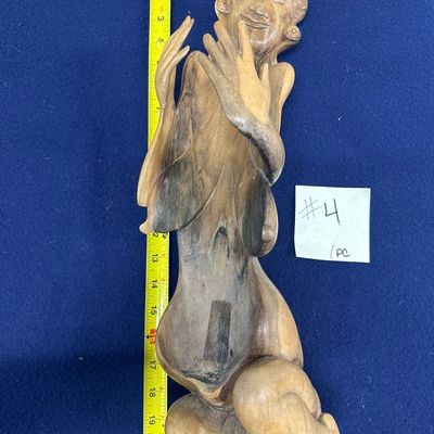 Balinese/Indonesian wood hand-carved bottle holder, lady figure