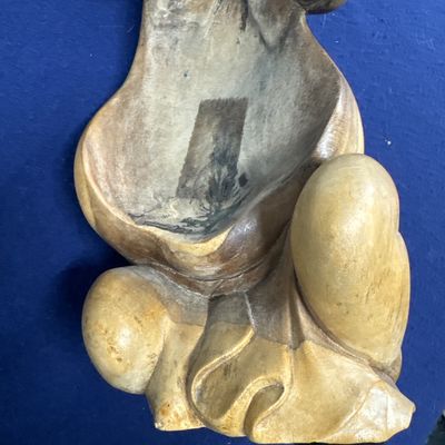 Balinese/Indonesian wood hand-carved bottle holder, lady figure