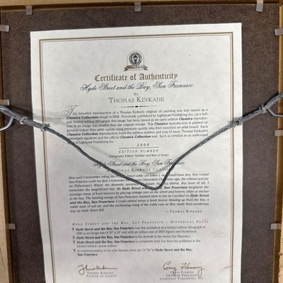 Thomas Kincaid, Heid Street and the Bay San Francisco numbered and signed with COA