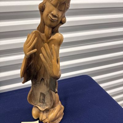 Balinese/Indonesian wood hand-carved bottle holder, lady figure