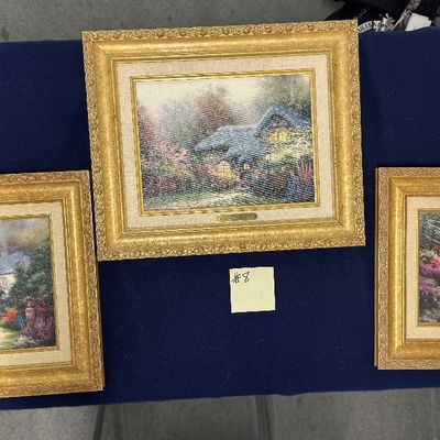 Thomas Kincaid three-piece set beyond autumn gate with COA Heather’s Hutch with COA besides steel waters with COA