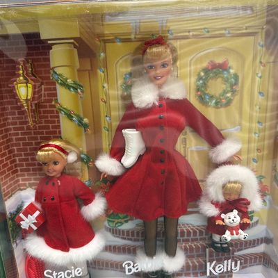 Two piece set Barbie one Holiday Sisters gift set number two happy holiday holidays from Barbie Christmas morning