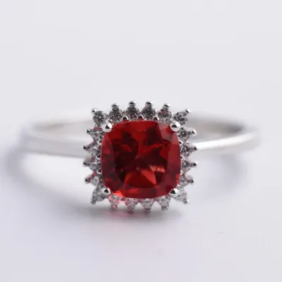 Red Topaz Sterling Silver Halo Ring