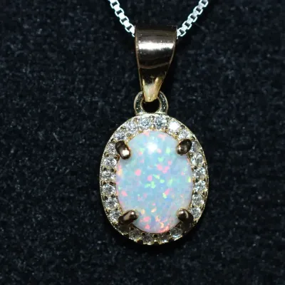 Opal Sterling Silver Halo Pendant