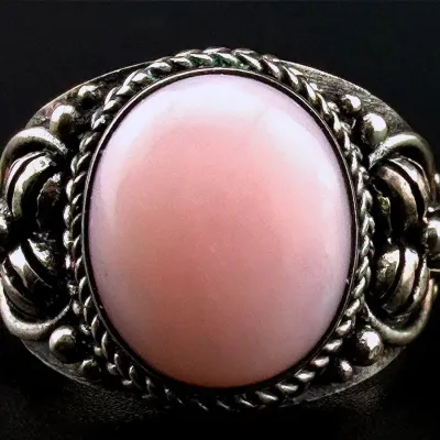 Pink Cabochon Ornate Sterling Silver Ring 