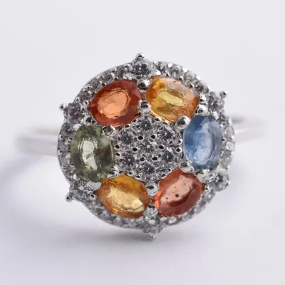 Sapphire Sterling Silver Cluster Ring 