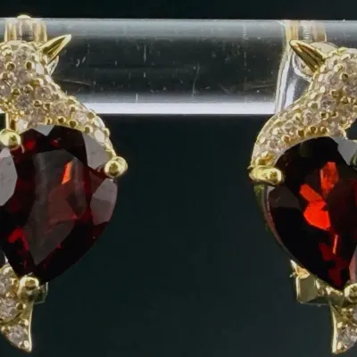 Garnet Gold Vermeil Sterling Silver Dove Earrings 