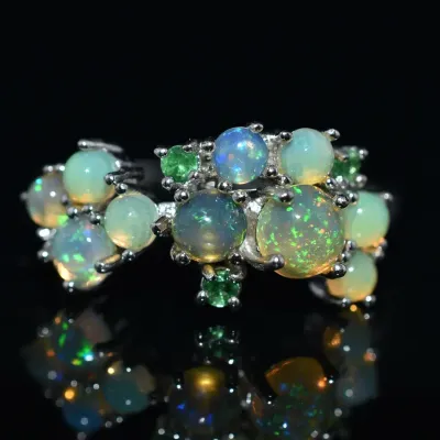 Fire Opal Sterling Silver Cluster Ring