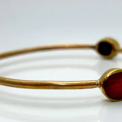 Ruby Emerald Sapphire Gold Tone Bangle Bracelet