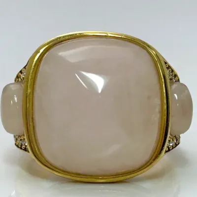 Rose Quartz Gold Tone Stainless Steel Ring