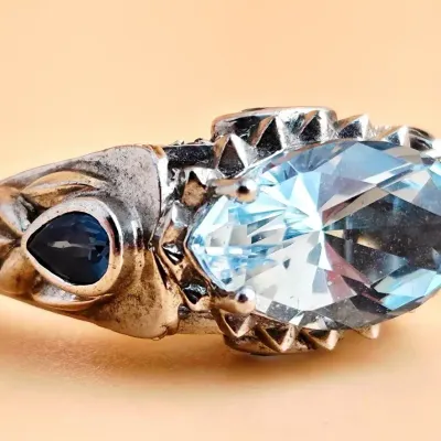 Sky Blue Topaz Marquis Sterling Silver Ornate Ring